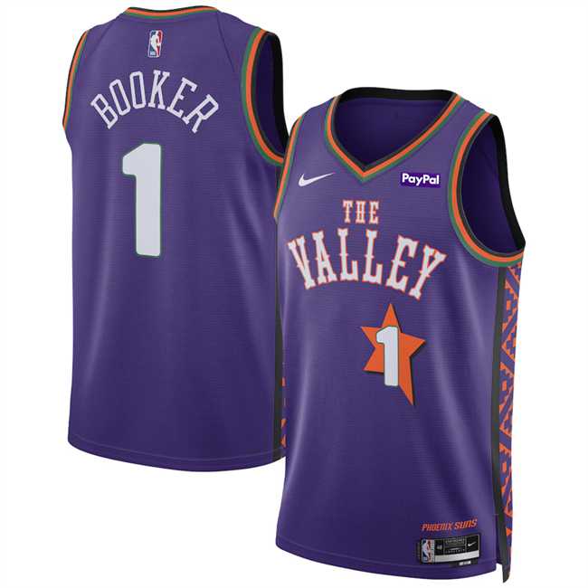 Mens Phoenix Suns #1 Devin Booker Purple 2024-25 City Edition Stitched Jersey Dzhi